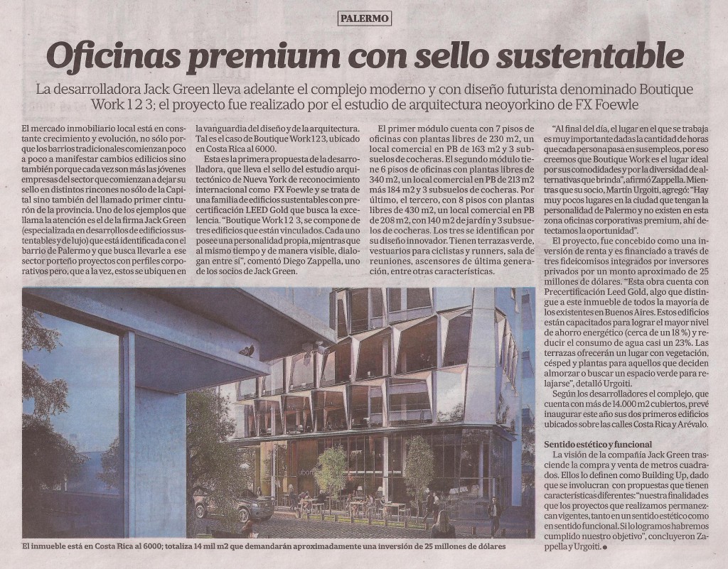 06-07-2015- La Nación- Inmuebles- Oficinas premium con sello sustentable